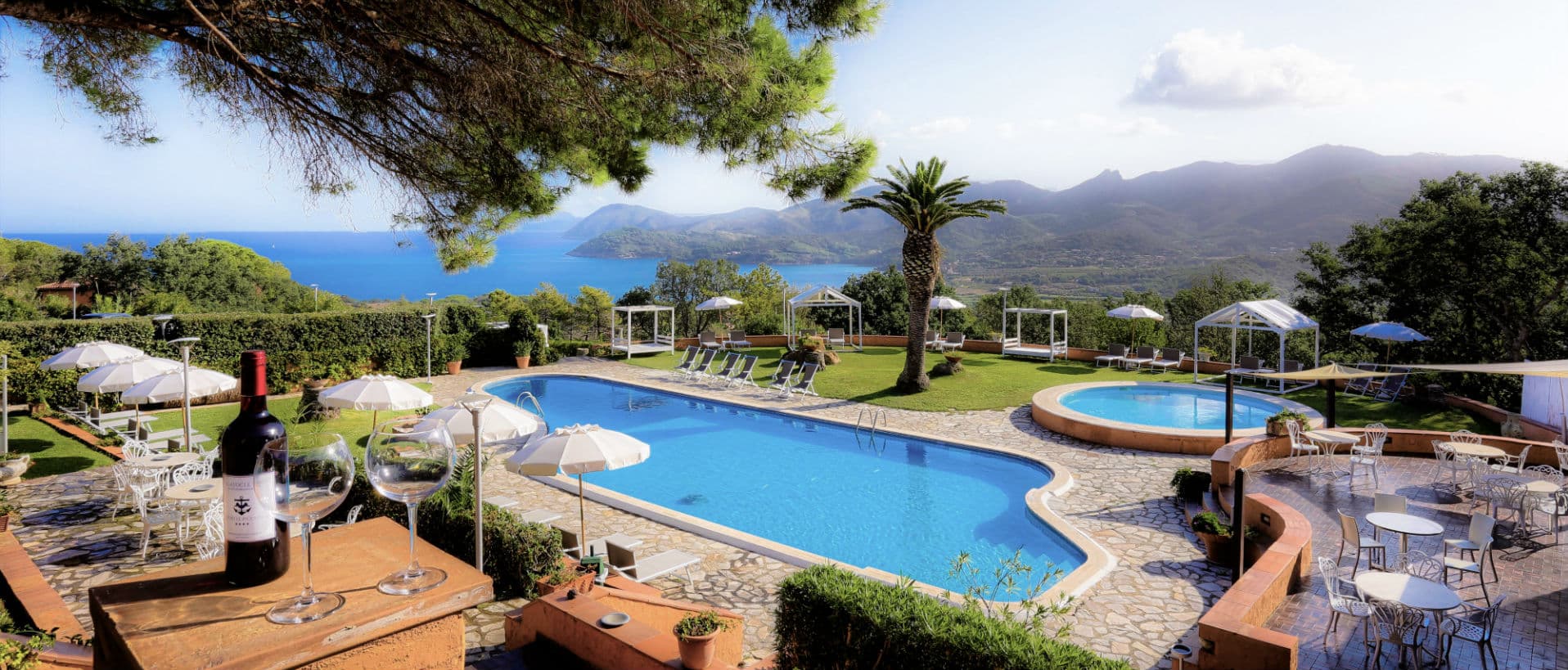 Pools and panoramic view at Le Picchiaie Resort